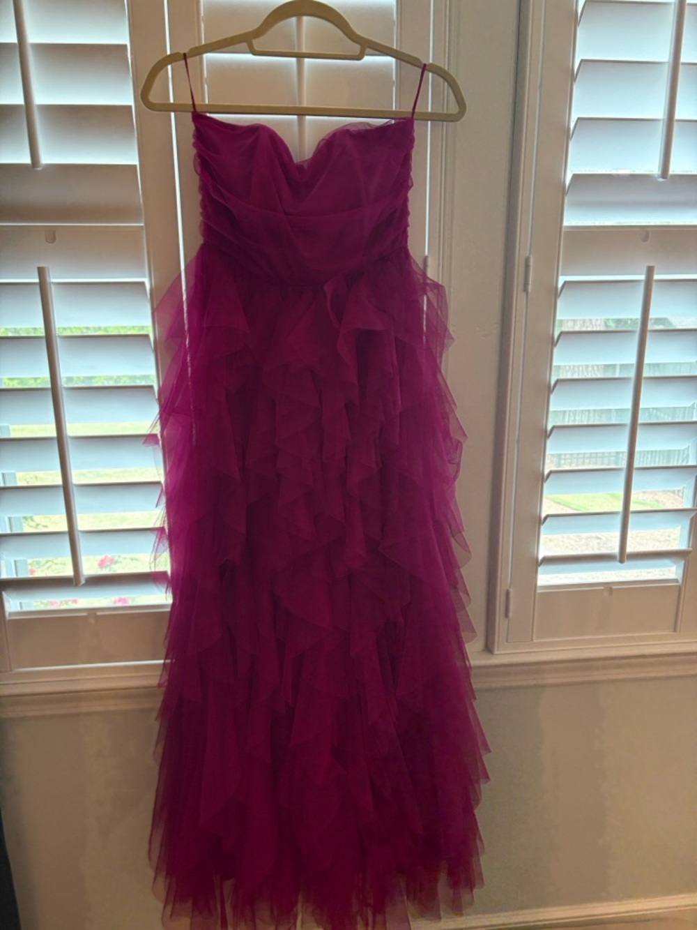 Chelsea28 Strapless Ruffled Tulle Gown in Fuchsia. Never worn
